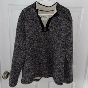 Orvis Black and White Pullover 1/4 Zip Plush Sweatshirt Sweater